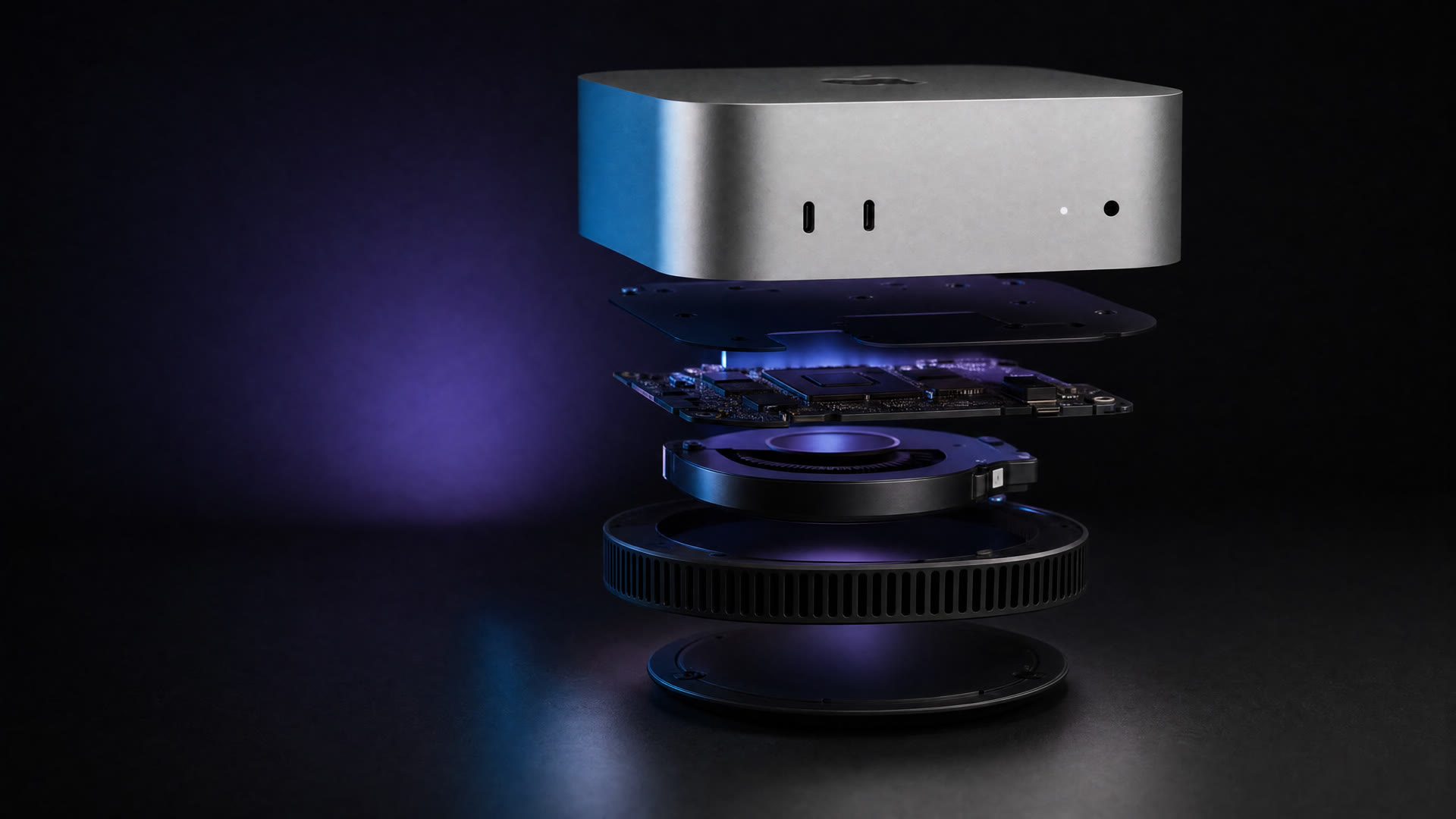 Условная 3D-схема корпуса и компонентов Mac mini